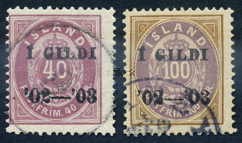 Iceland stamps: 0042b, 44. 40 and 100 aur