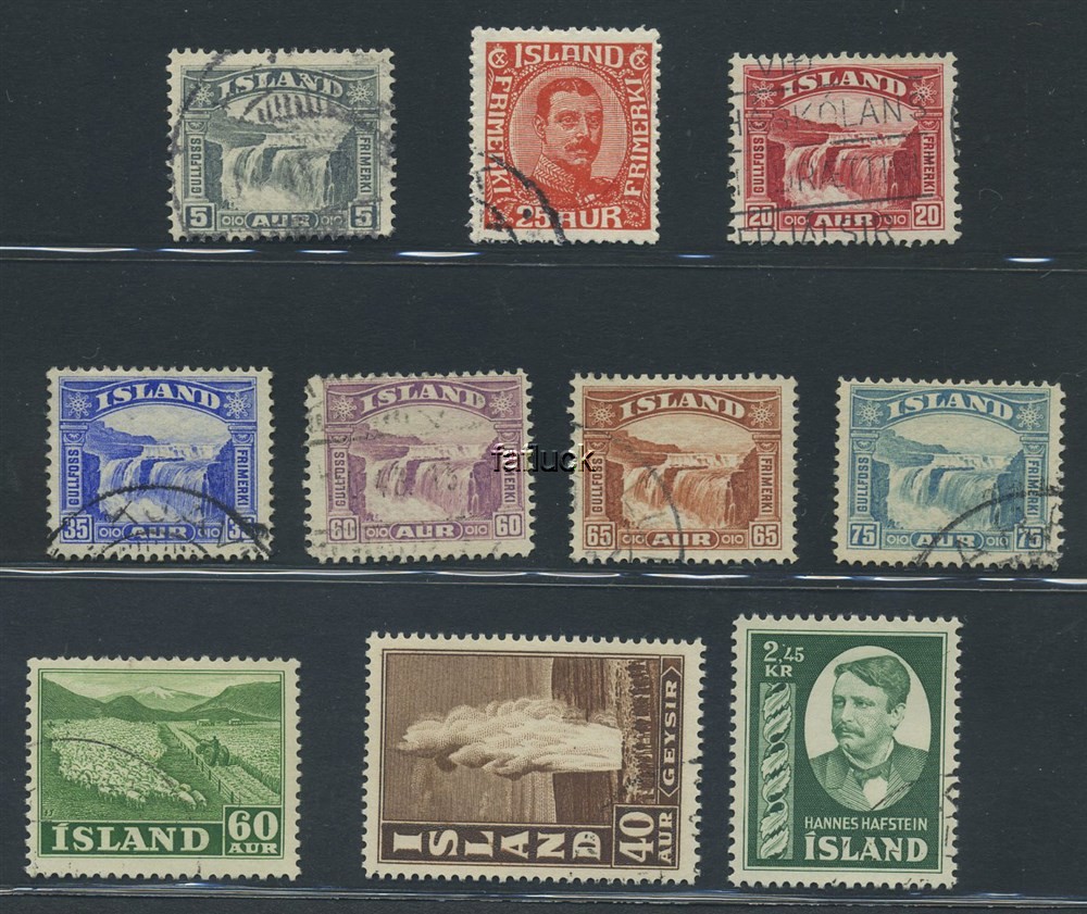 Iceland stamps: 0137, 194/99, 230, 299, 328. Group of 10 different better stamp