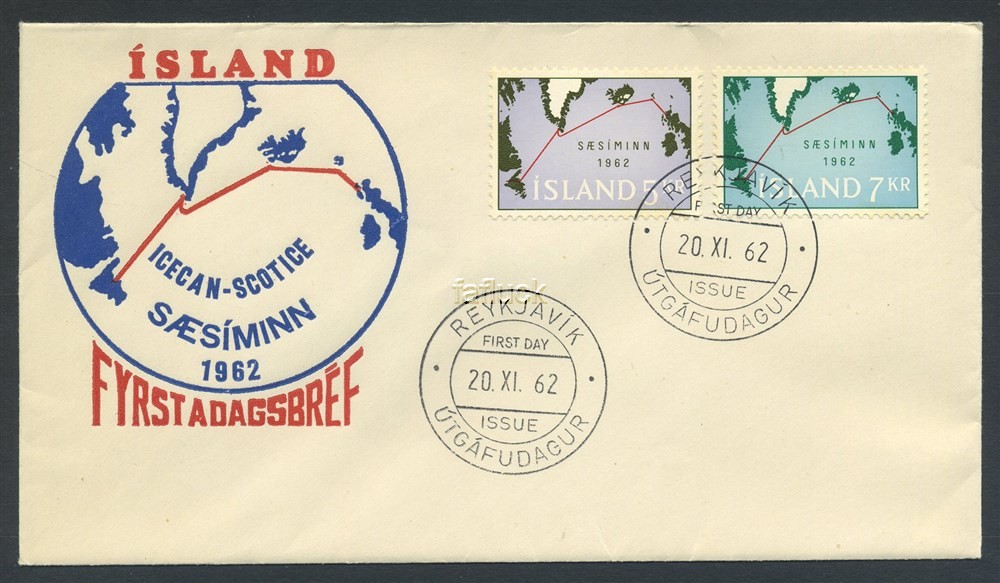 Iceland FDC: 0403-04. Telephon Cable. 20.XI.1962.