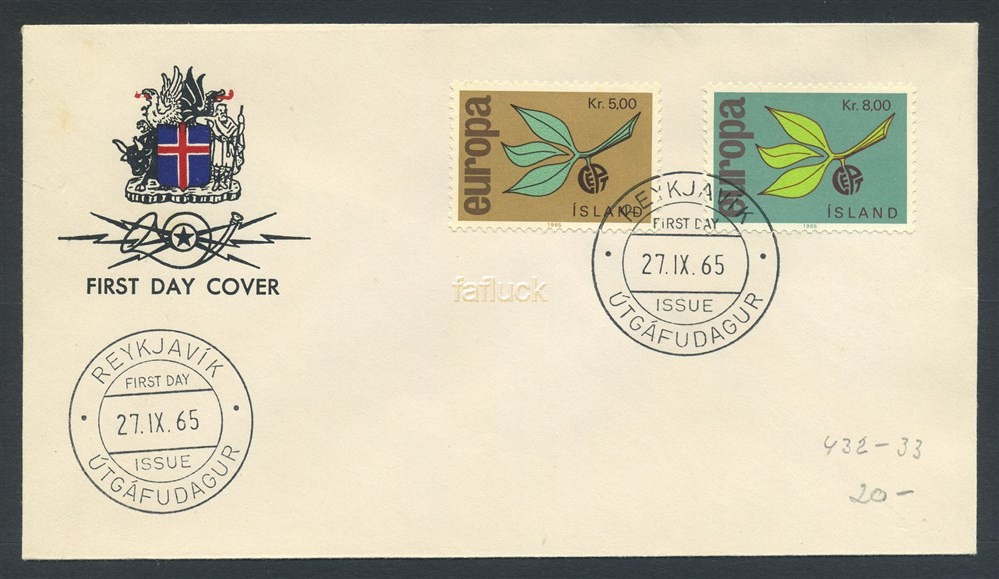 Iceland FDC: 0432-33. Europa VI. 27.IX.1965.