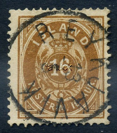 Iceland stamps: 0013. 16 aur 1876. REYKJAVIK 13.5.  Beautiful!