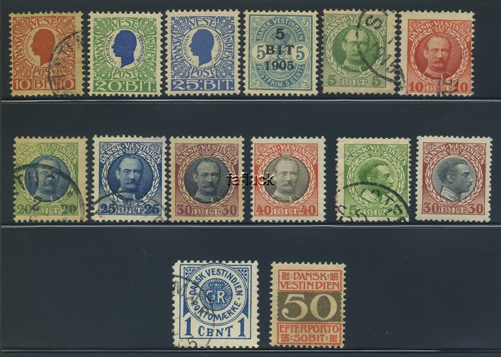 Danish West Indies stamps: 25/51, L1. o/* Group of 14 stamps. incl. no.39 used,
