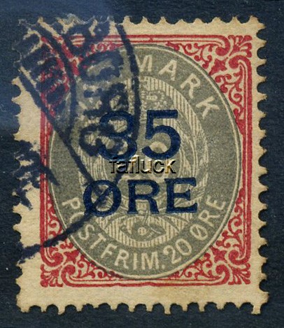 Denmark stamps: 0061. 35/20 øre provisional issue 1912.