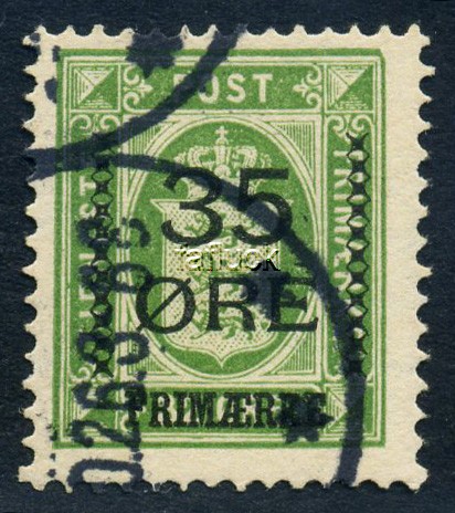 Denmark stamps: 0062. 35/32 øre provisional issue 1912.