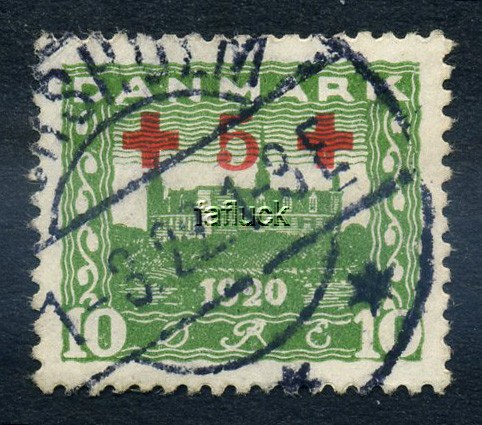 Denmark stamps: 0120. 5/10 øre Red Cross provisional issue 1921. HØRSHOLM 1-3.2