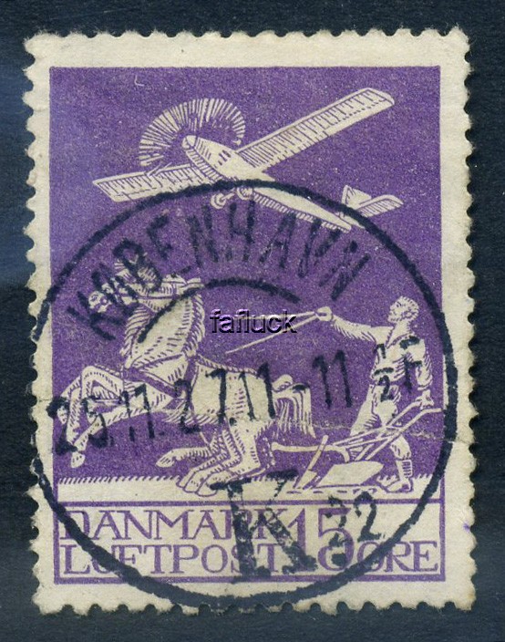 Denmark stamps: 0145. 15 øre Air mail issue 1925, KJØBENHAVN 25.11.27.