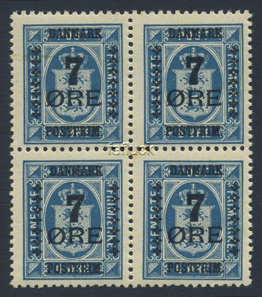 Denmark stamps: 0162. ** 7/4 øre provisional issue 1926, 4-block.