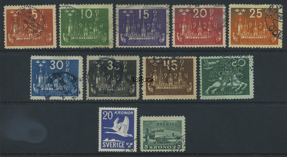 Sweden stamps: 196/337C. Group of 11 stamps 1924-1942.