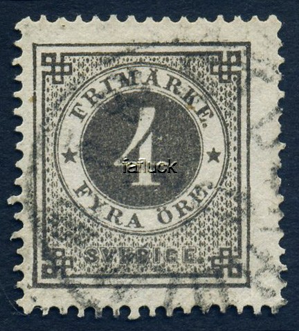 Sweden stamps: 0018b. 4 ö greyish black 1877-79.