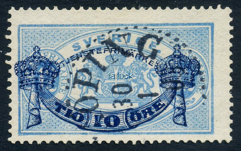 Sweden official stamps: Tj 25b. 10/12 öre dull light blue 1889.