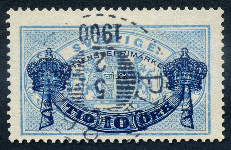 Sweden official stamps: Tj 25b. 10/12 öre dull light blue 1889.