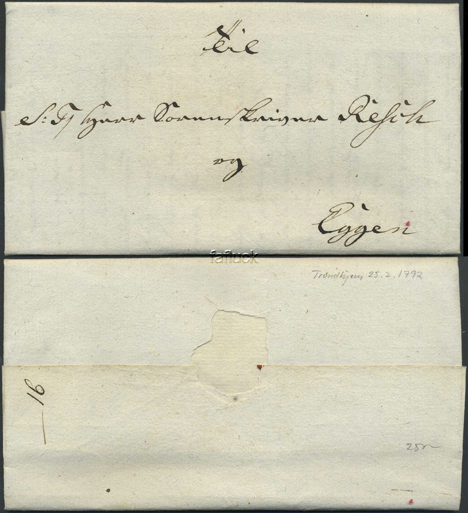 Norway old covers 03: Trondhjem 1792.02.25. Entire addressed to Magistrate