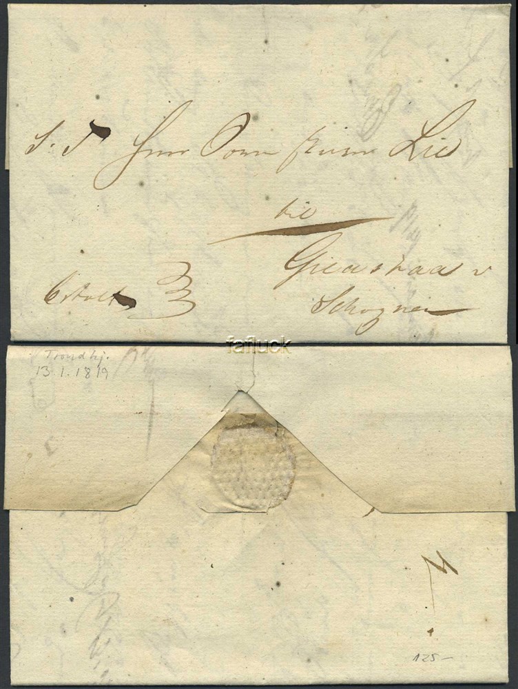Norway old covers 03: Trondhjem 1819.01.13. Prepaid entire to Magistrate Lie