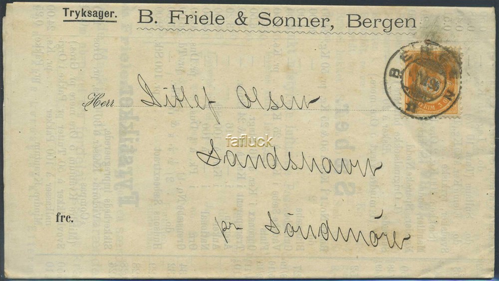 Norway covers: NK 0066. BERGEN -3 VI 96. 3 øre rough perf., early cover to