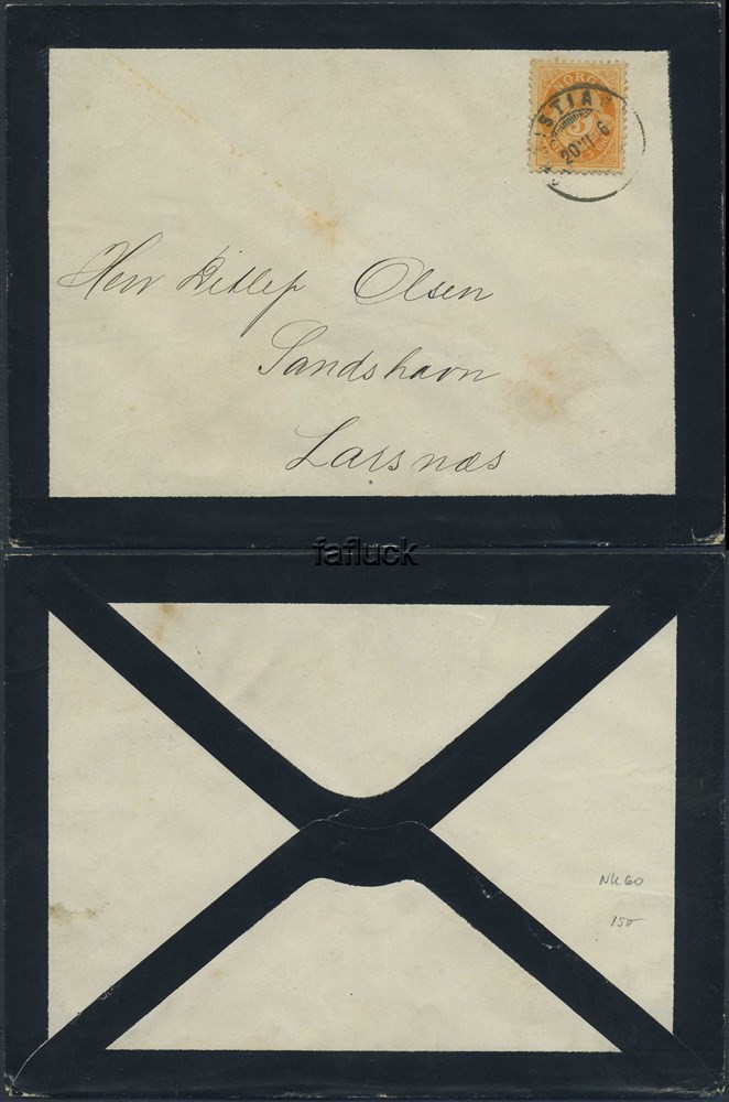 Norway covers: NK 0060. CHRISTIANIA 20 III 96. 3 øre on Mourning Envelope