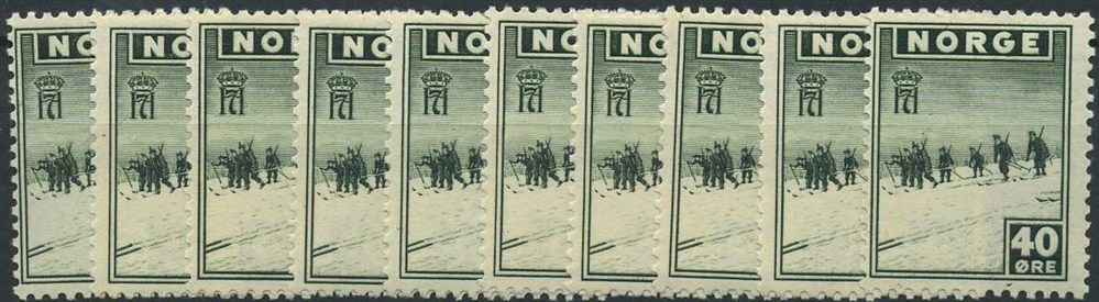 NK 0337. ** 40 øre London. Lot 10 stamps. (SK 140,-)