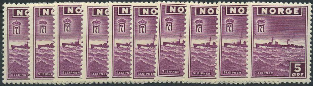 NK 0331. ** 5 øre London. Lot 10 stamps. (SK 20,-)
