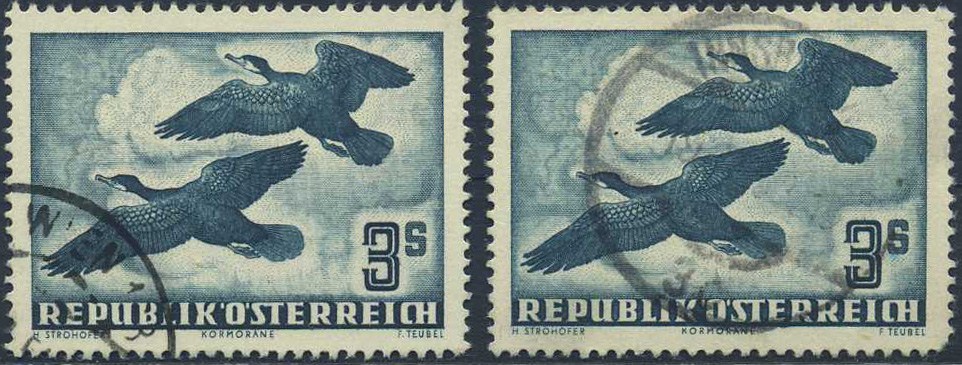 Austria stamps:  3 s Cormorants. Lot 2 stamps.