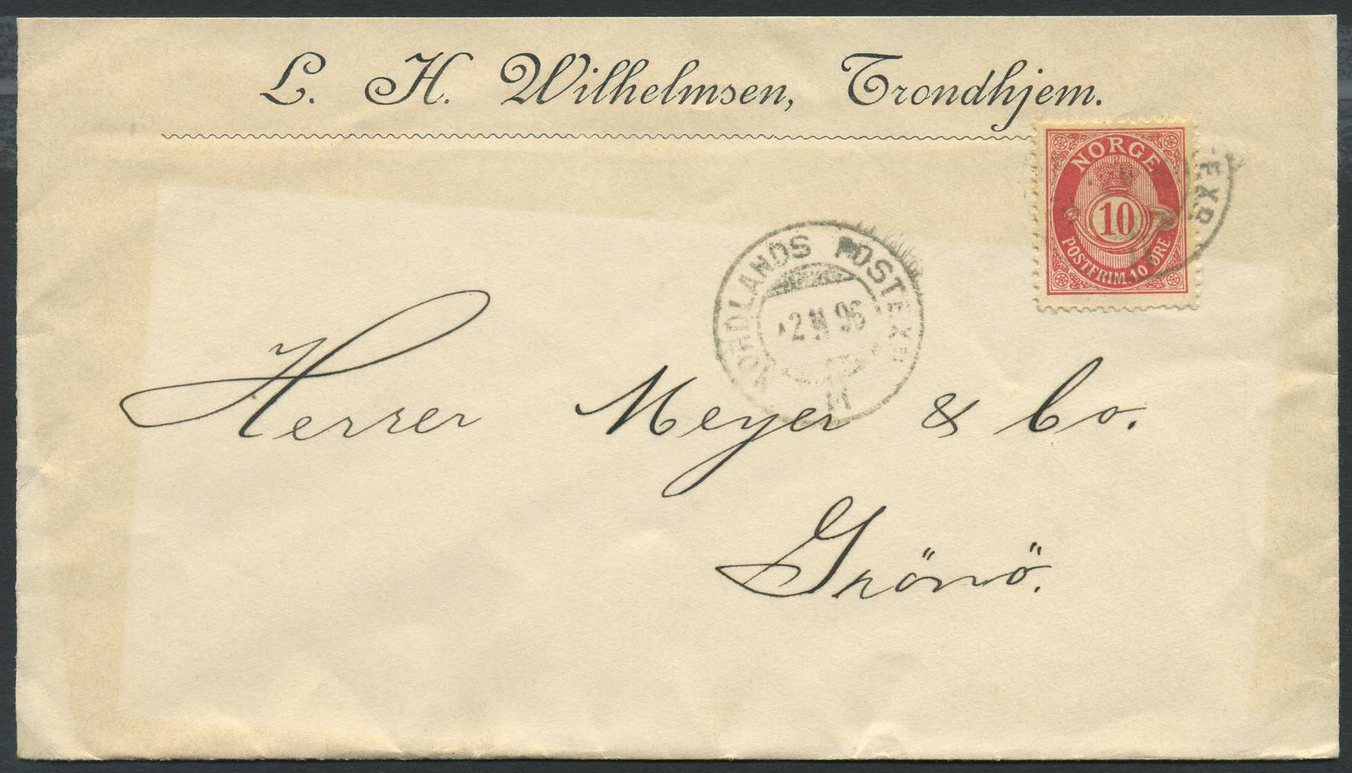 Norway ship mail: 04C 08 NORDLANDS POSTEXP.H 1895.02.02