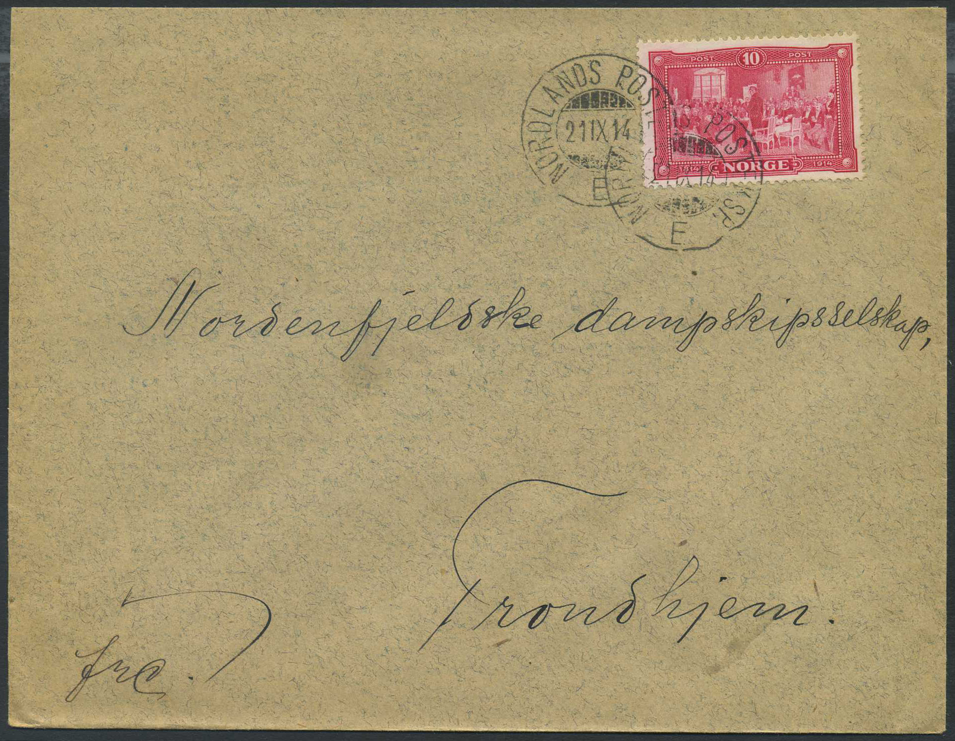 Norway ship mail: 04C 22 NORDLANDS POSTEKSP.E 1914.09.