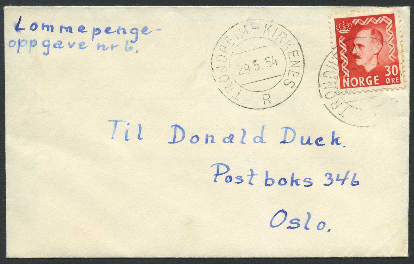 Norway ship mail: 04D 024b TRONDHEIM-KIRKENES R 1954.05