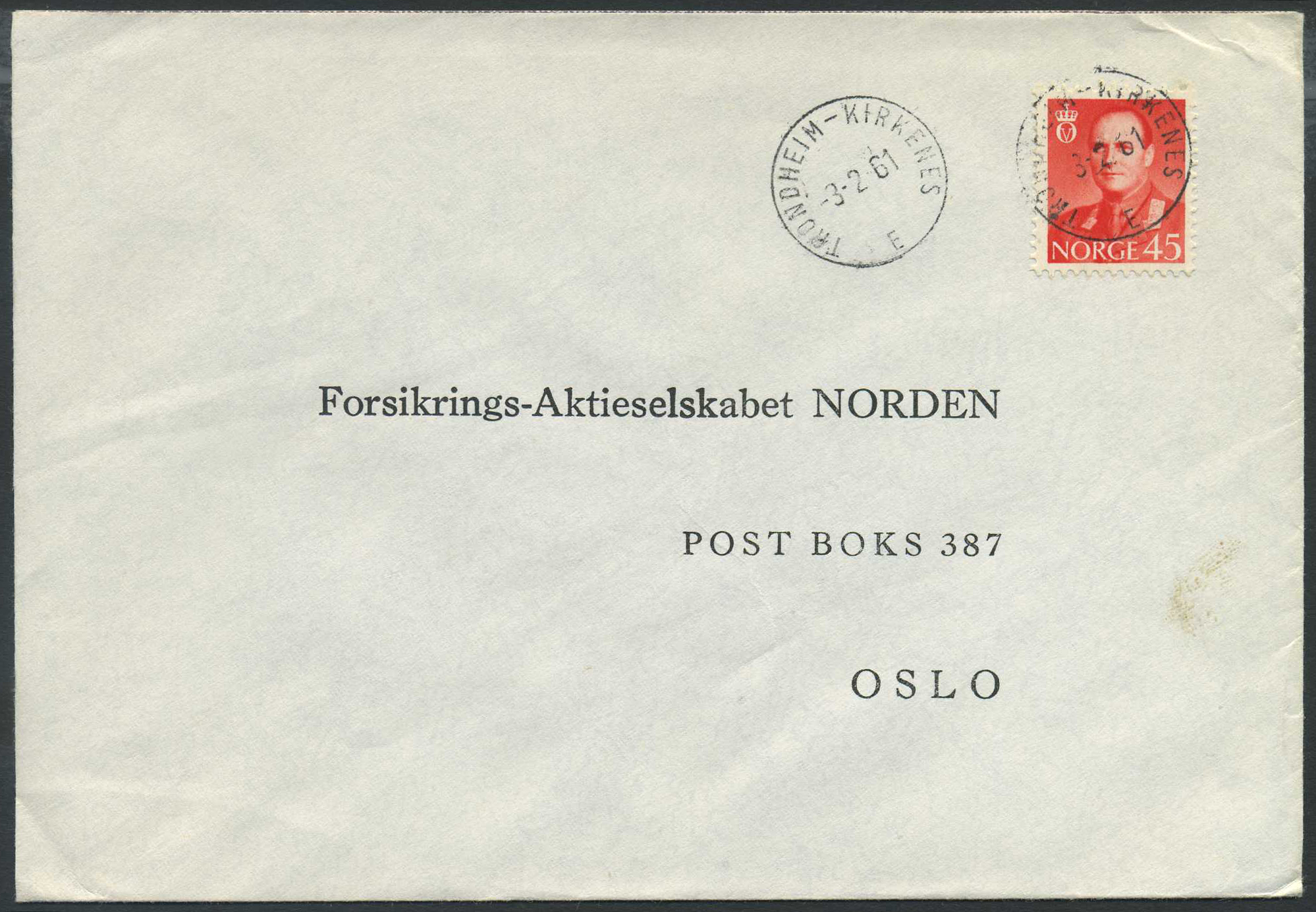 Norway ship mail: 04D 39a TRONDHEIM-KIRKENES E 1961.02.