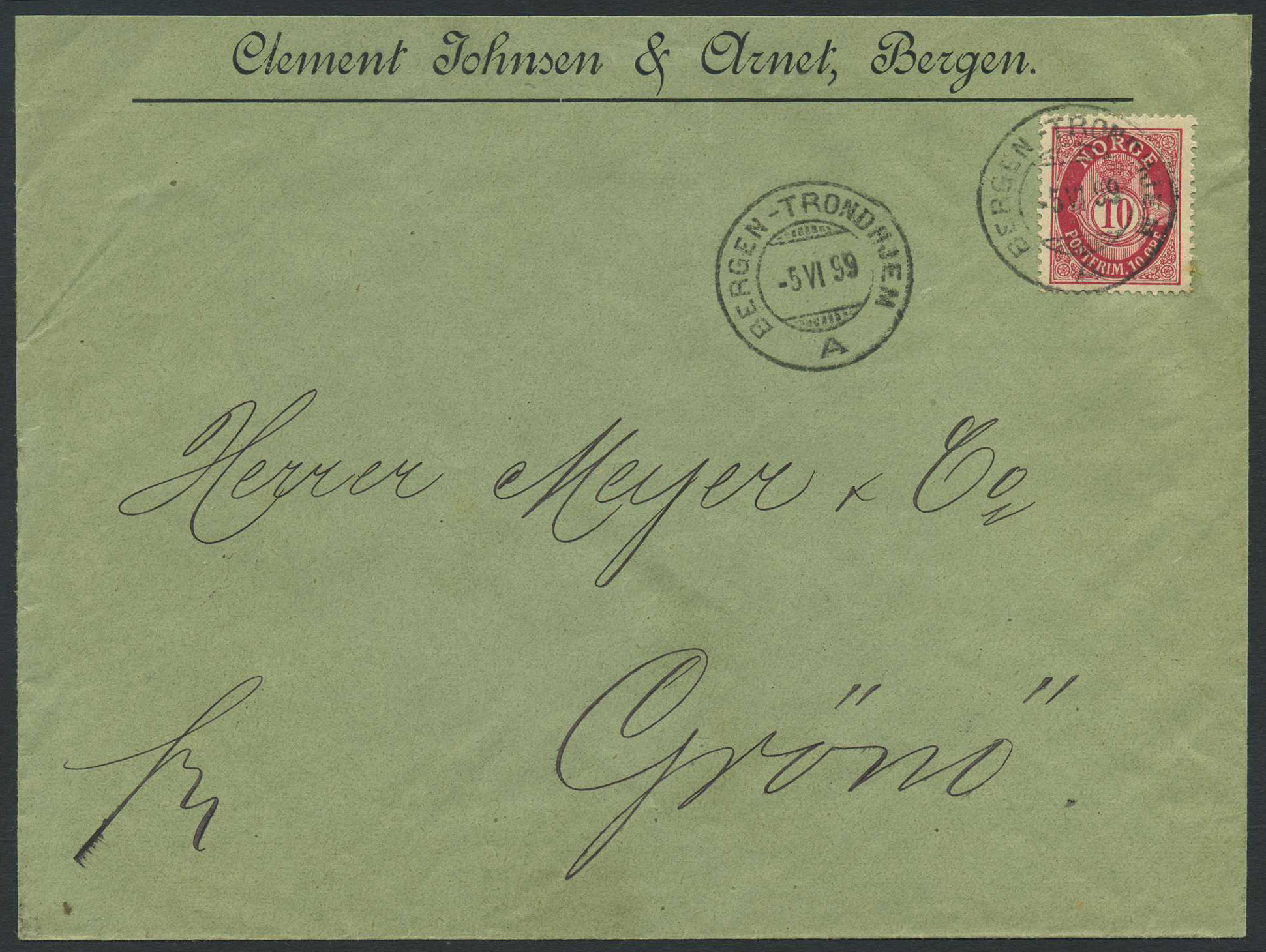 Norway ship mail: 04I 01. BERGEN-TRONDHJEM A 1899.06.05