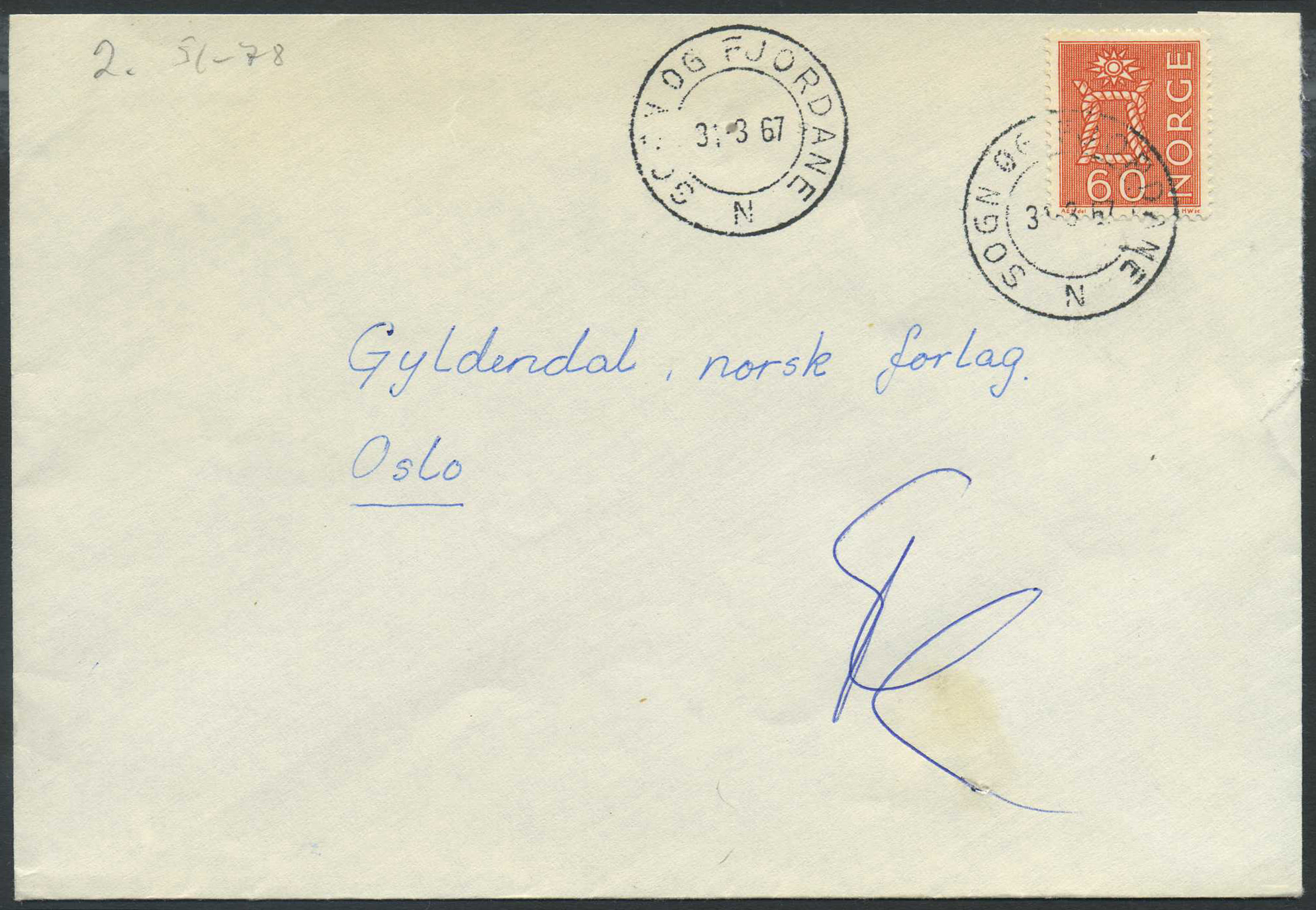Norway ship mail: 11D 02. SOGN OG FJORDANE N 1967.03.31