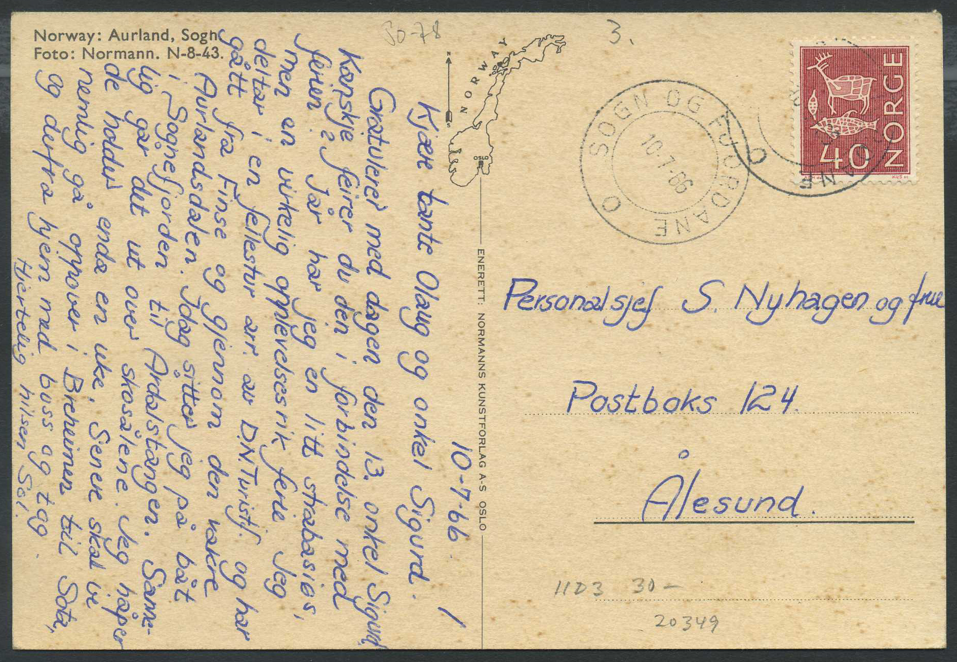 Norway ship mail: 11D 03. SOGN OG FJORDANE O 1966.07.10