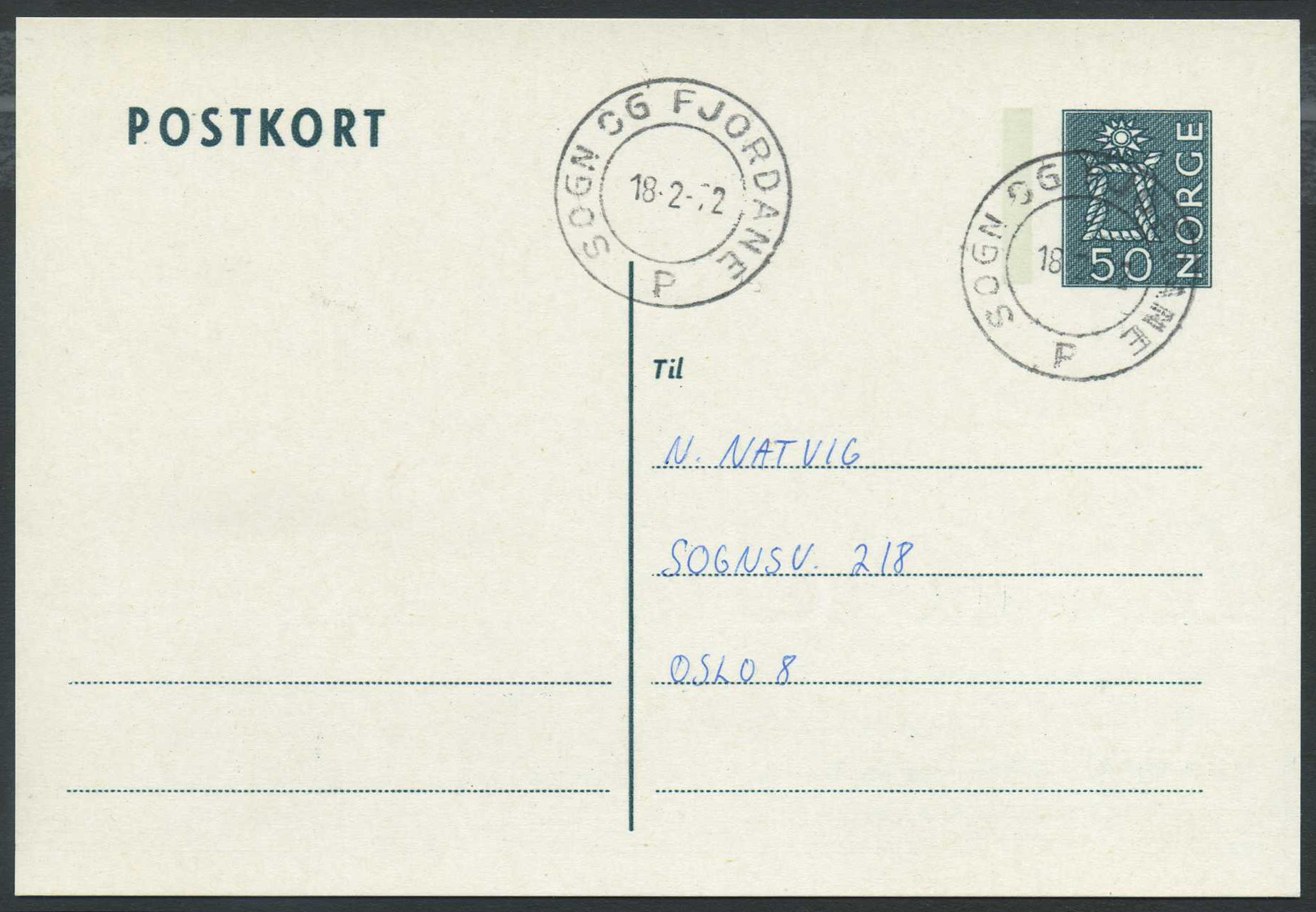 Norway ship mail: 11D 04. SOGN OG FJORDANE P 1972.02.18