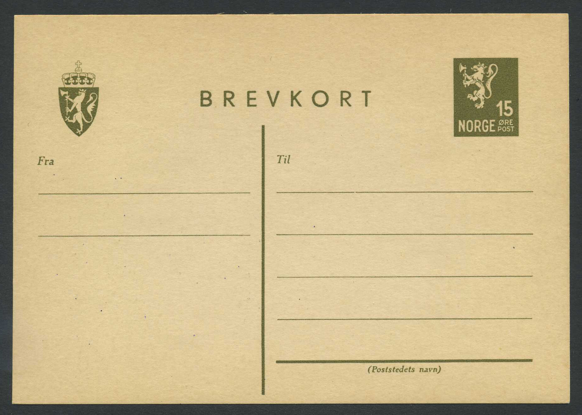 Norway stationaries: BK 112B. * 15 ø single card 1946. Unused. Vf.