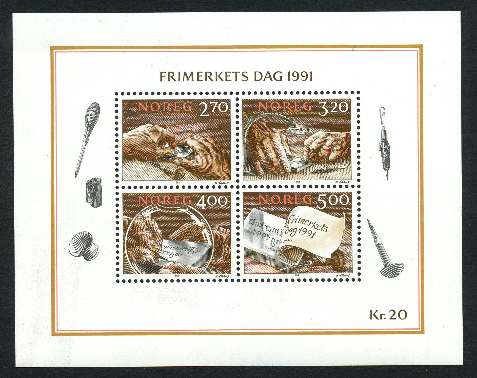 NK 1119-22 (Bl.14). ** STAMP DAY, ENGRAVING, 1991. Miniature