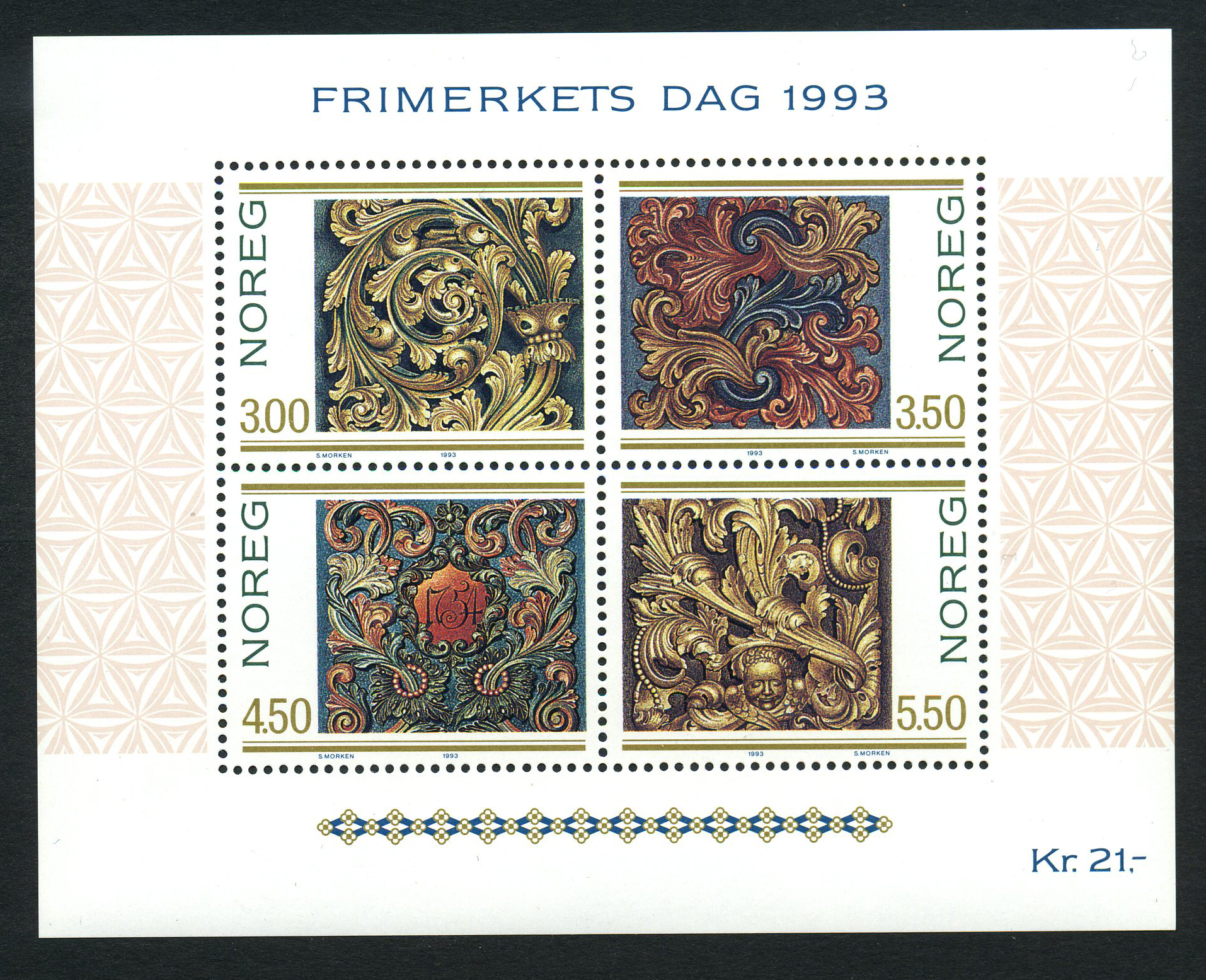 NK 1184-87 (Bl.19). ** CARVING 1993. Miniature sheet. Mnh.