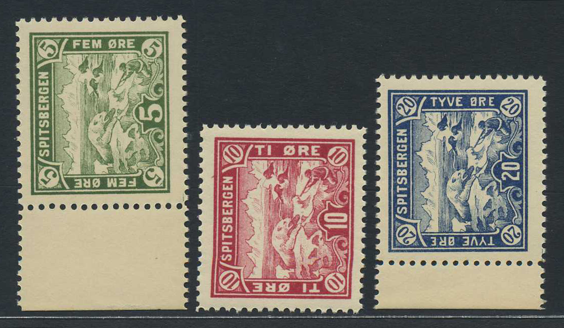 Norway Polar 06: E 09-11. 3rd issue 1909.  ** V.f. never hinged set. M.n.h.