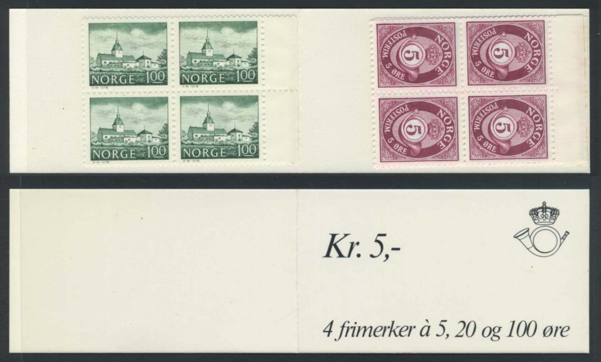 Norway vending machine booklets: AH 14B.  Kr.5,00, 1978. 4-blocks 5 and 20 øre