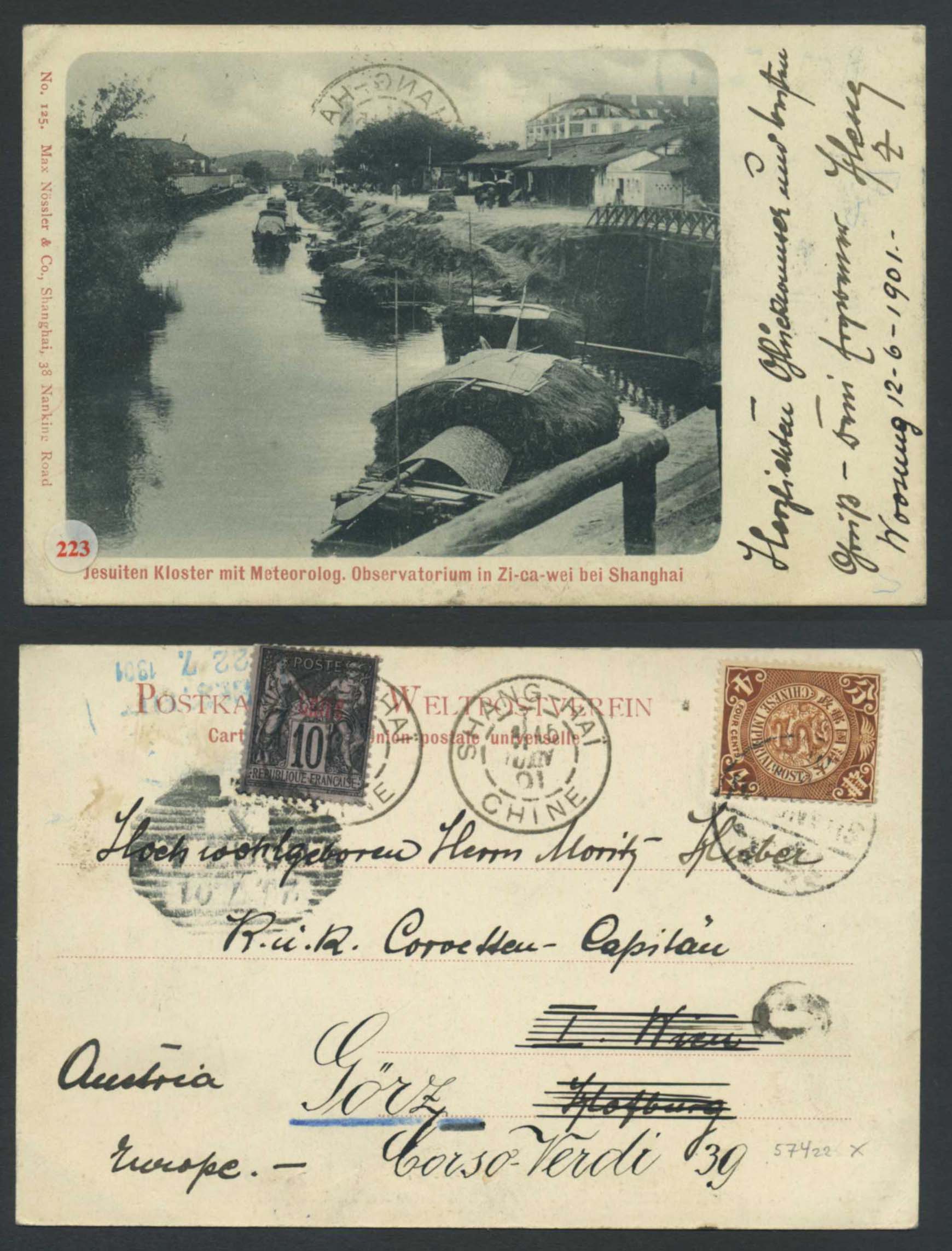 China. Postcard to Austria 1901 from the Boxer Rebellion periode, 4 c Chine and