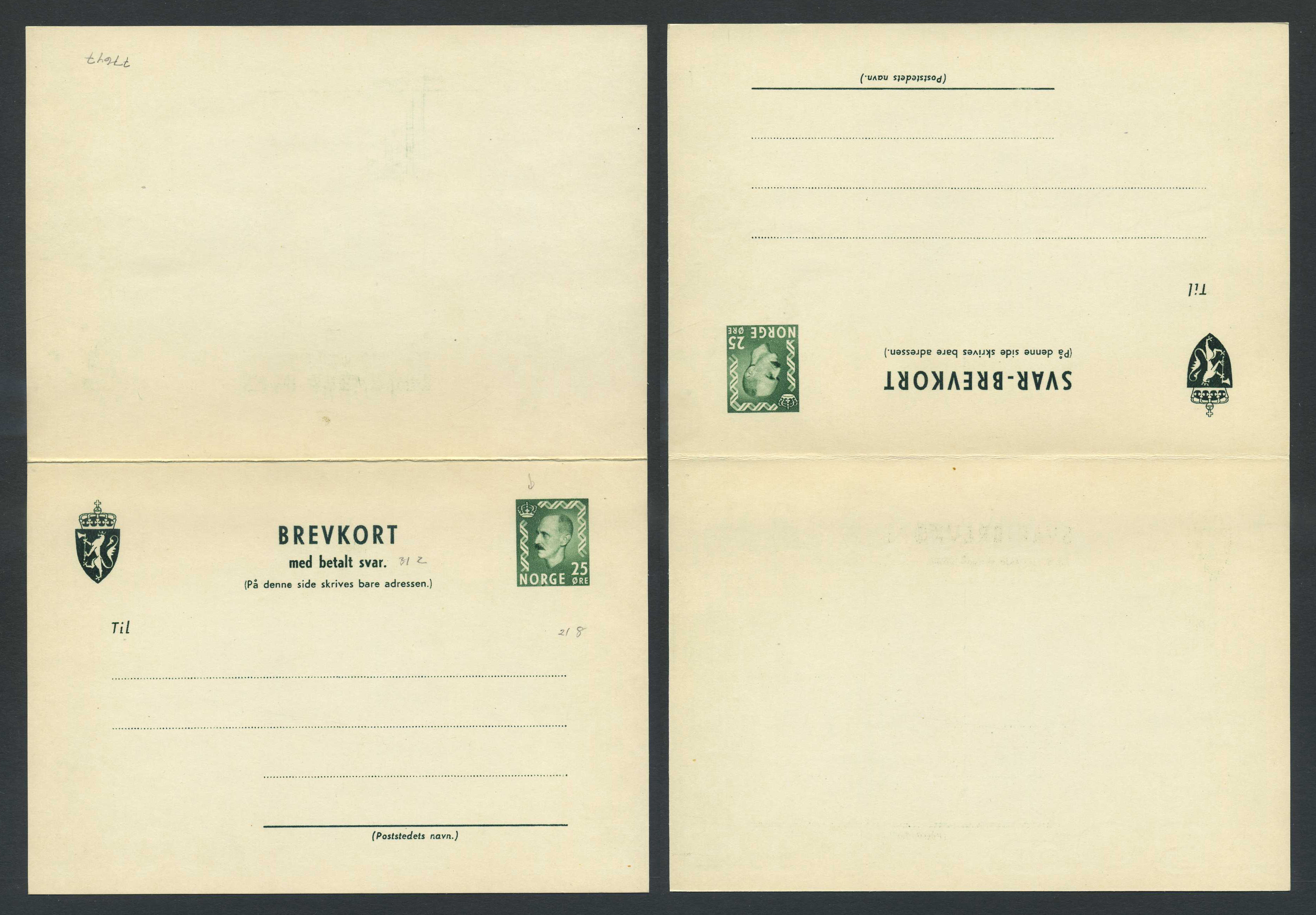 Norway stationaries: BK 123 Ib v4. * Variety: 1st card with white curly line