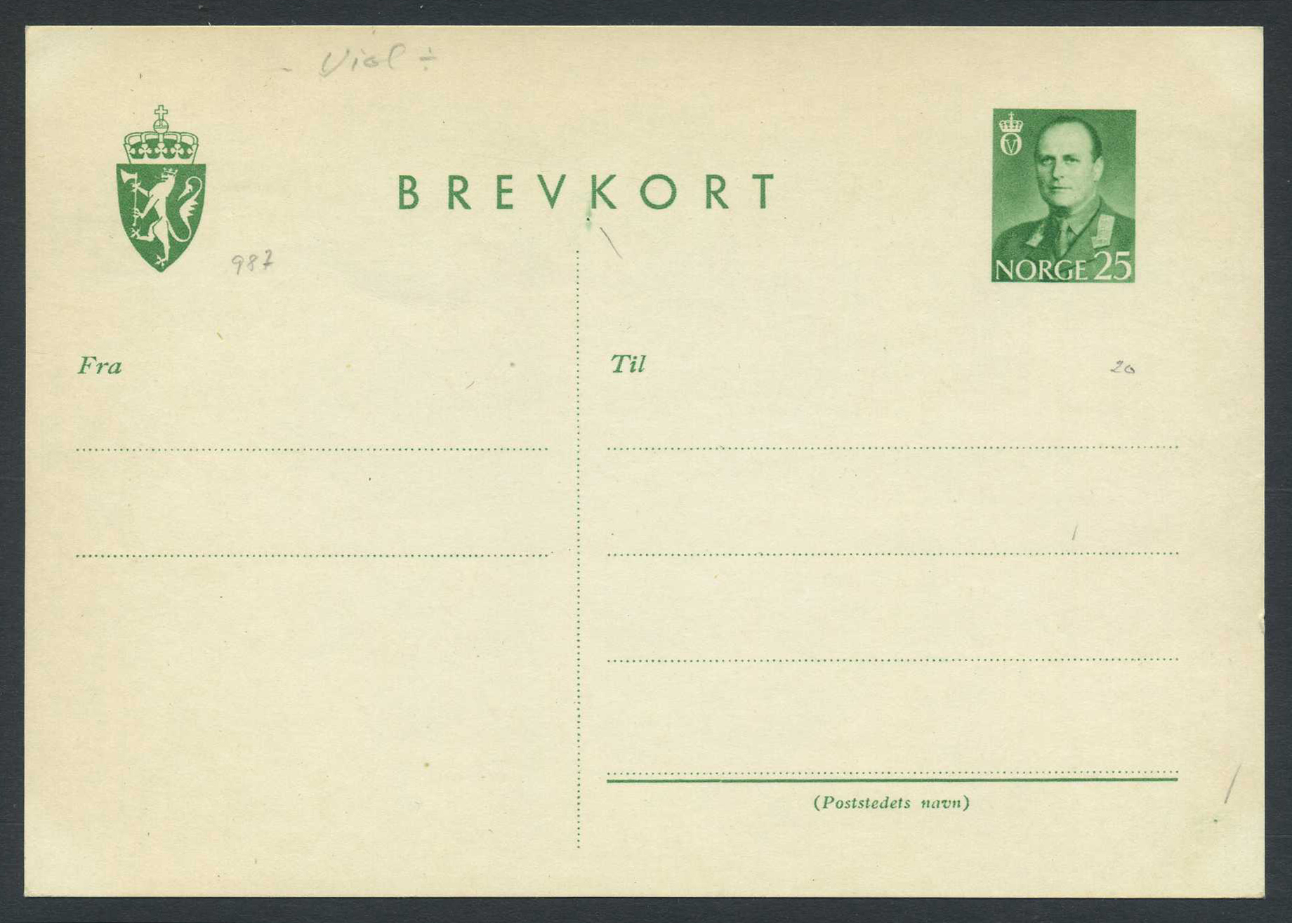 Norway stationaries: BK 125bA v1. * Variety: Colored blotch below K in BREVKORT