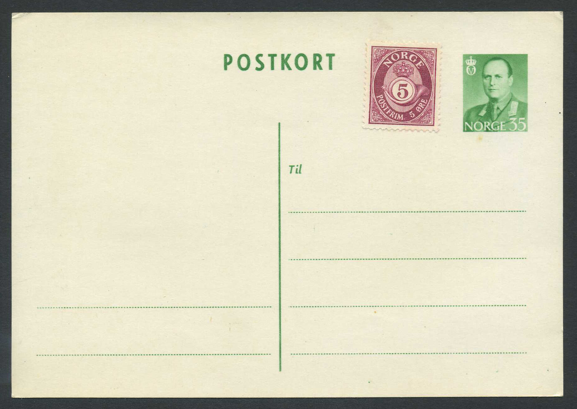 Norway stationaries: BK 130 A o1. * 25+10 ø single card 1962, uprated to 40 øre