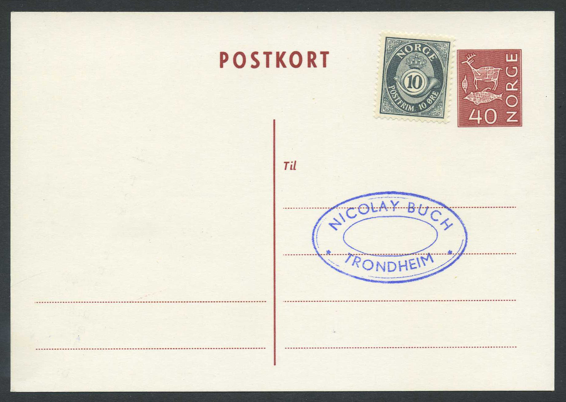 Norway stationaries: BK 136A o1. * 40 ø single card 1964, uprated to 50 øre