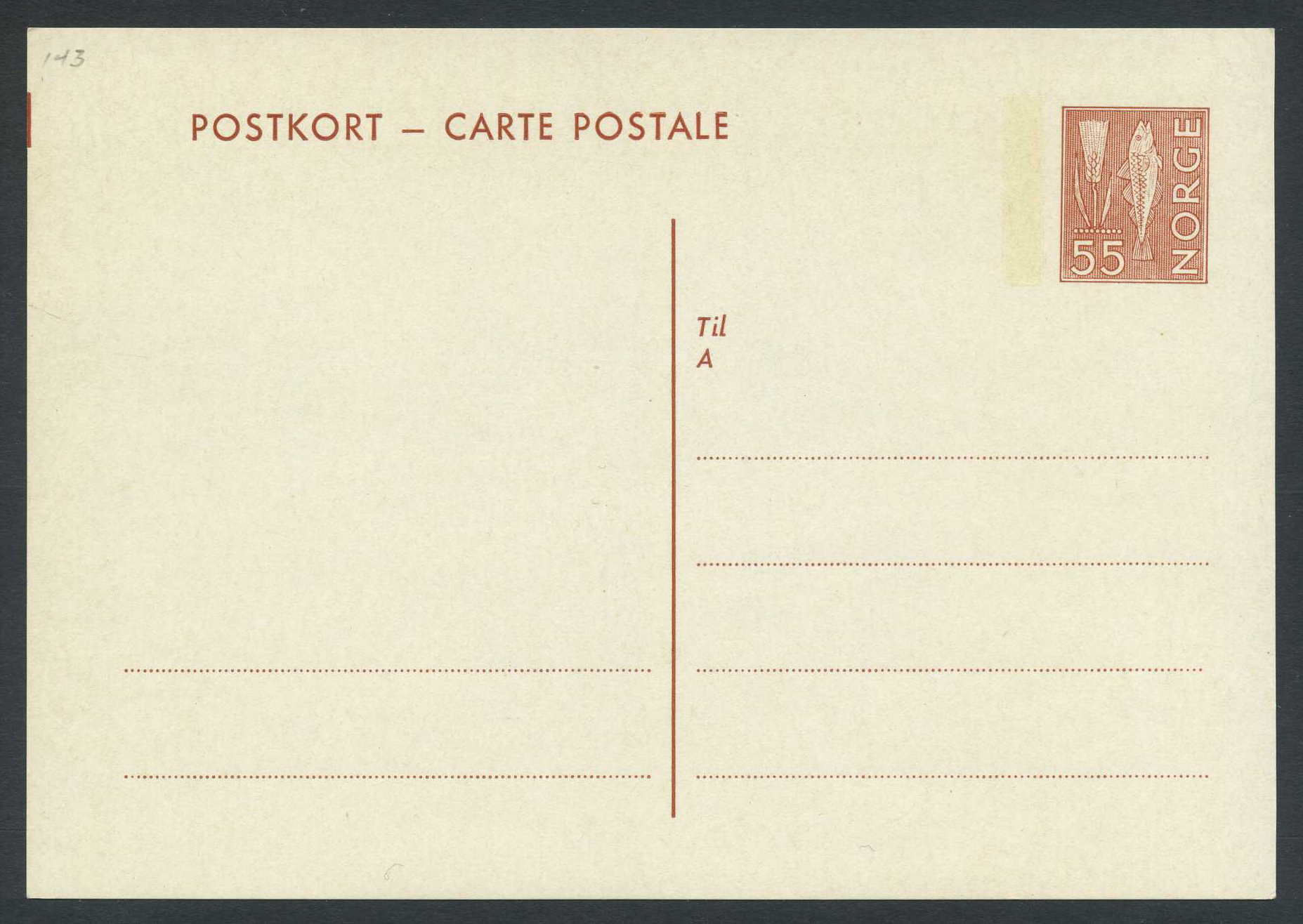 Norway stationaries: BK 143B. * 55 ø single card 1968. Unused. Vf.