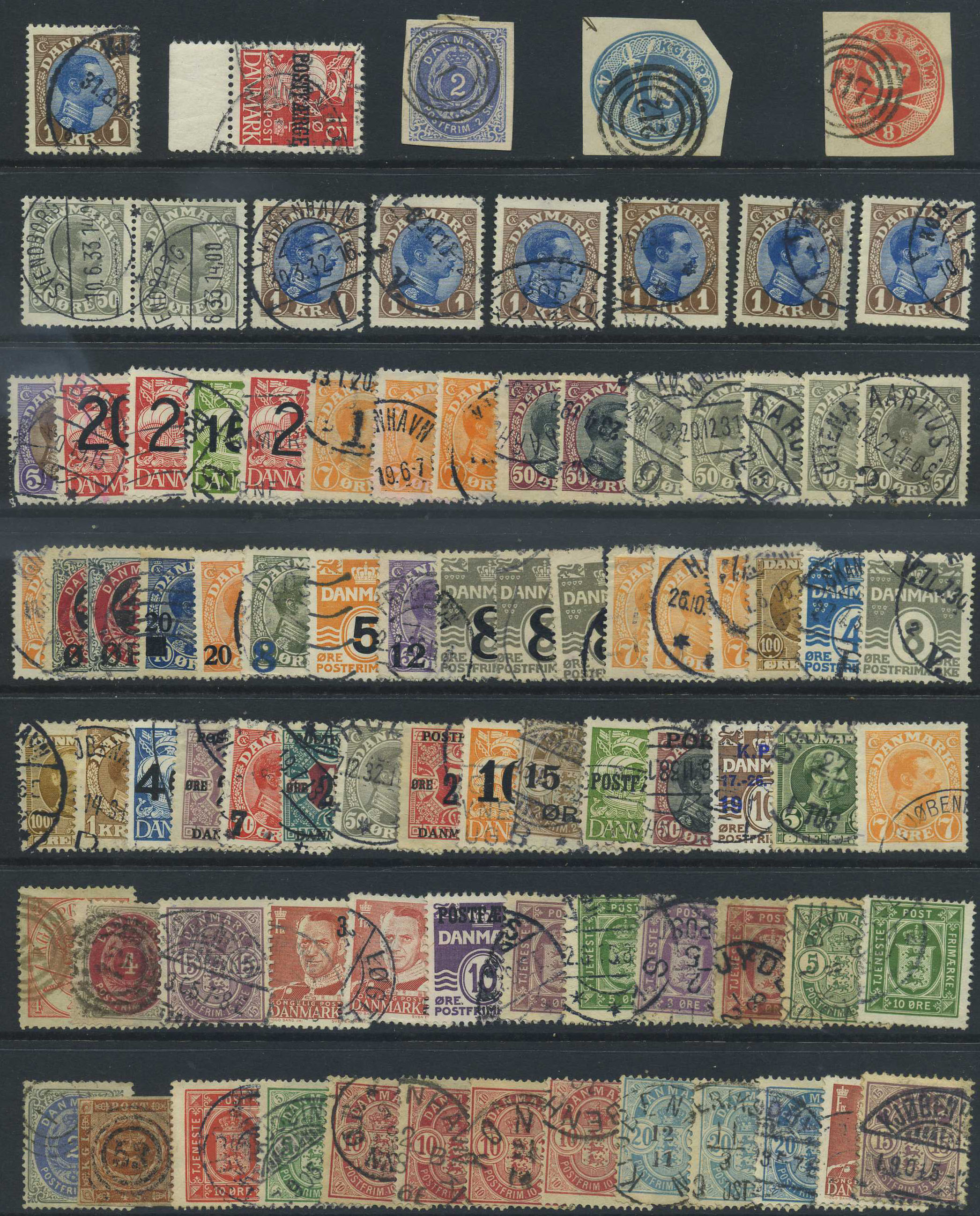 Denmark stamps: Lot older stamps from skilling to mid-1900.