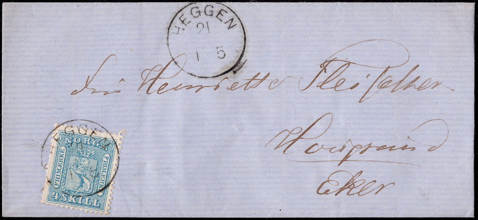 Norway covers: NK 0008 IIa t.8. HEGGEN 21.?.1865.