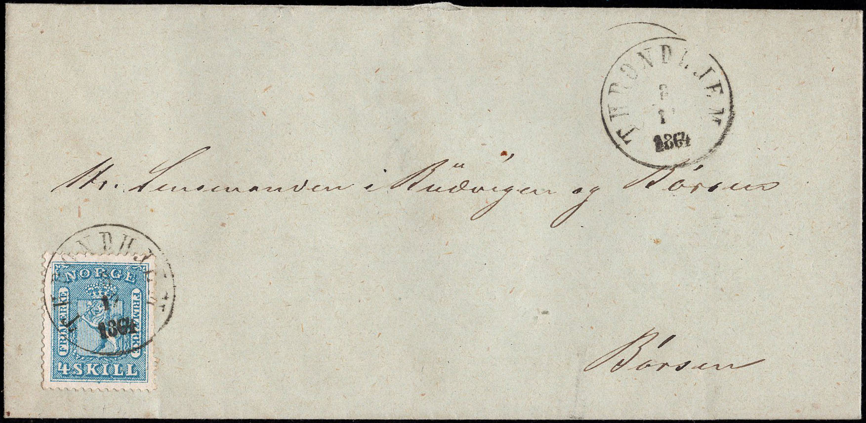 Norway covers: NK 0008 IIa t.6. THRONDHJEM 8.12.1864.