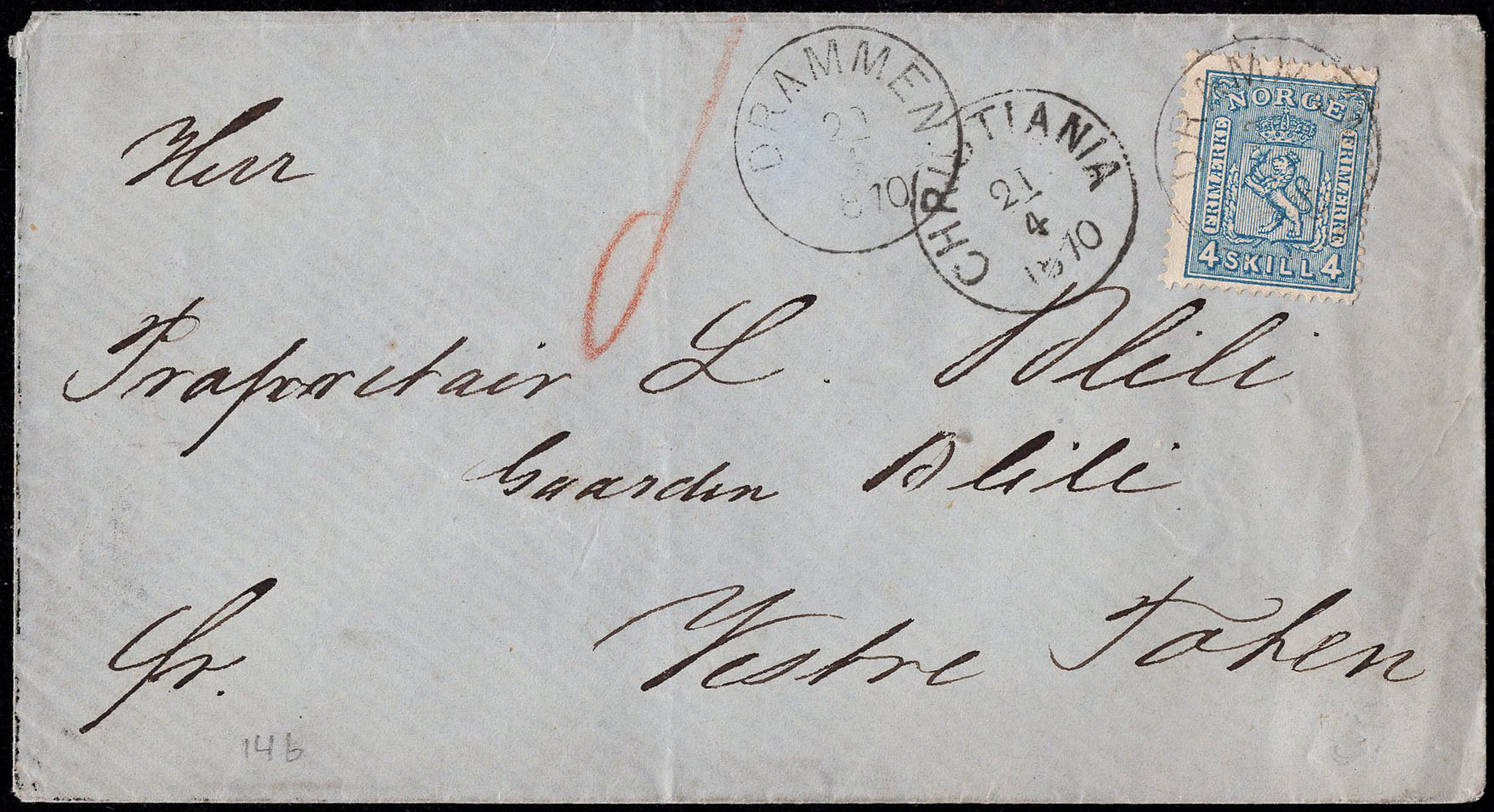 Norway covers: NK 0014y. DRAMMEN 20.4.1870.