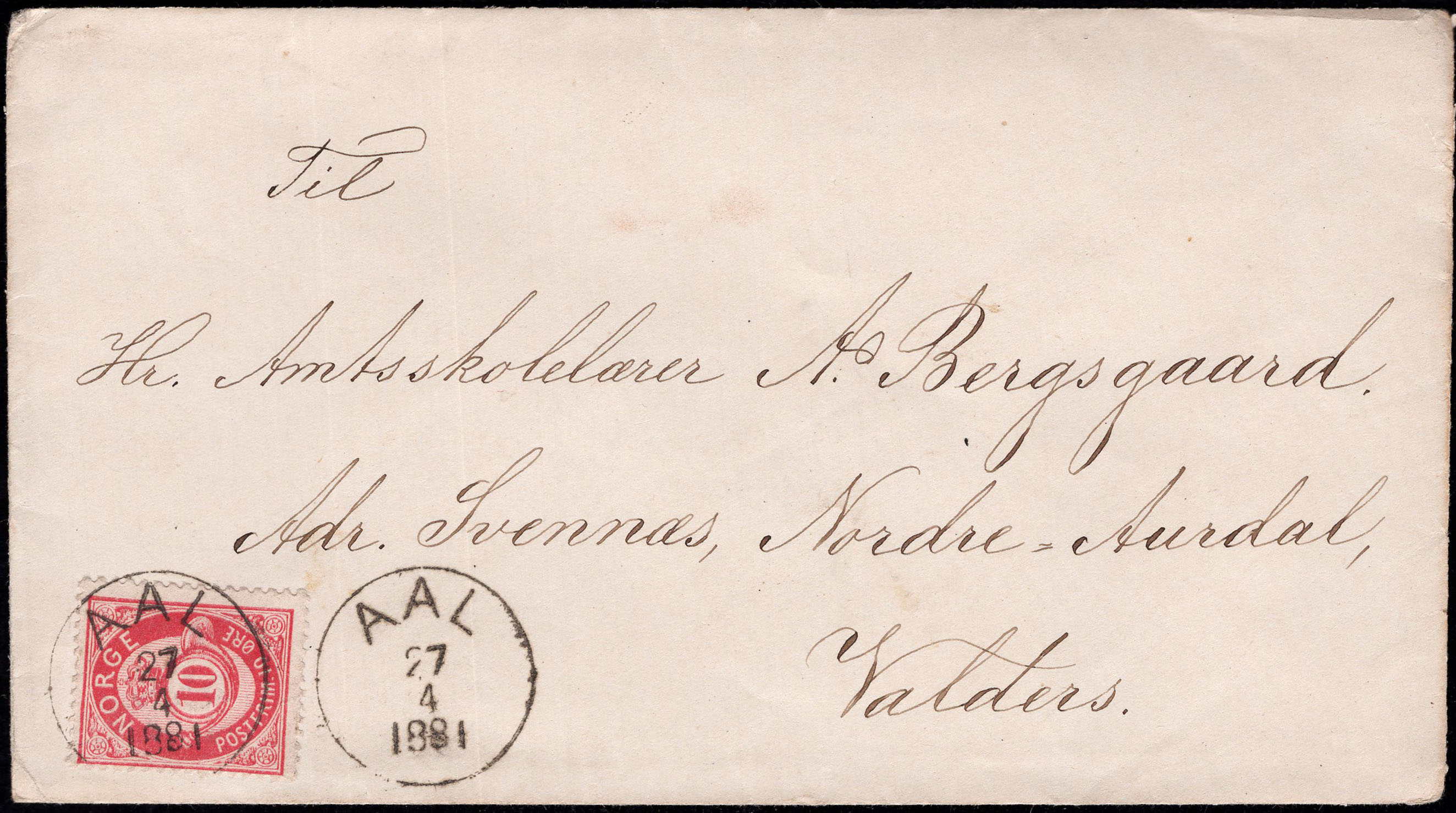Norway covers: NK 0025 I. AAL 27.4.1881.