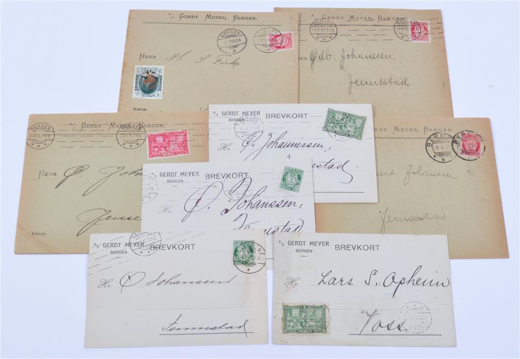 A/S G.M. (st.9-16). Komplett alle 8 forskjellige stillinger på 8 brev