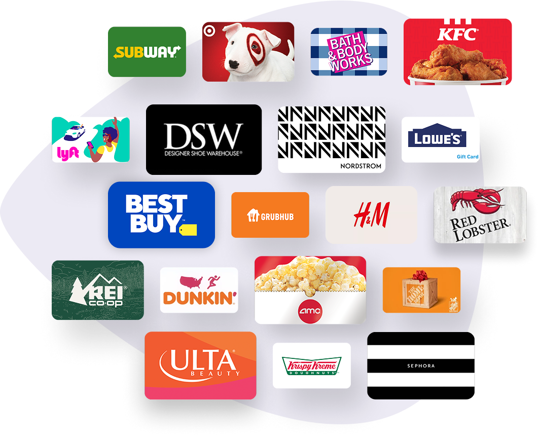 Collection of gift cards from popular retailers