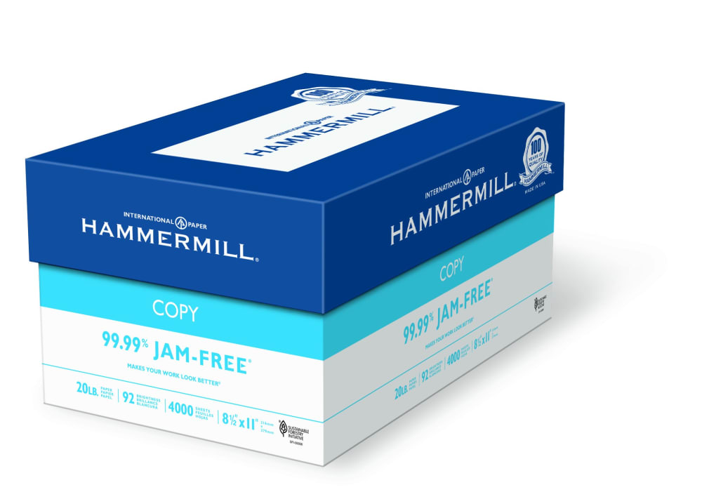 Hammermill Paper, Copy, 20lb, 8.5x11, Letter, 92 Bright, 4,000 sheets / 8  ream case, (113640) Made In The USA