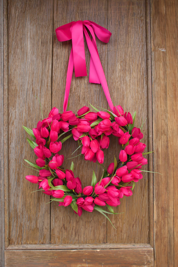 Tulip Wreath Spring Wreath Heart Wreath Pink Tulip Wreath